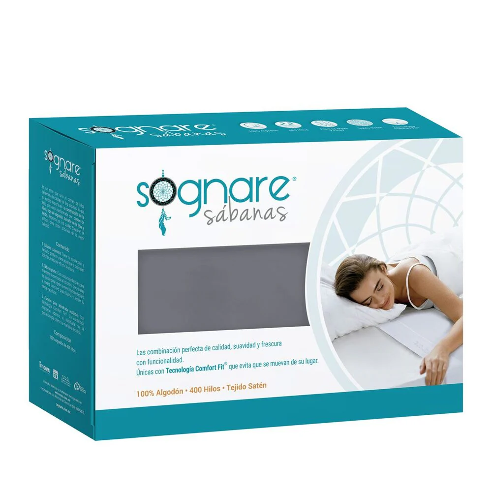Set de Sábanas Sognare® de algodón 400 Hilos Gris Individual - Image 5
